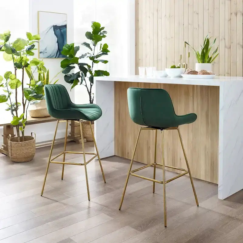 Modern Swivel Velvet Barstools (Pair)