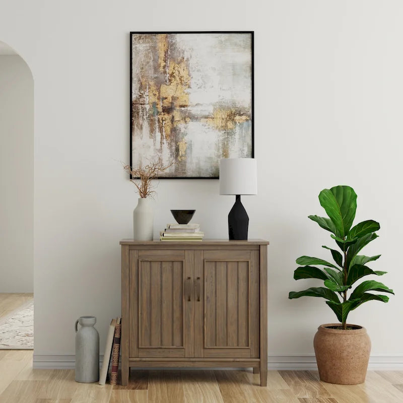 Solid Wood 32-inch Wide Contemporary Low Storage Cabinet in Smoky Brown - 14d x 32w x 31h