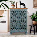 2-Door Retro Antique Hollow-Carved Storage Cabinet
