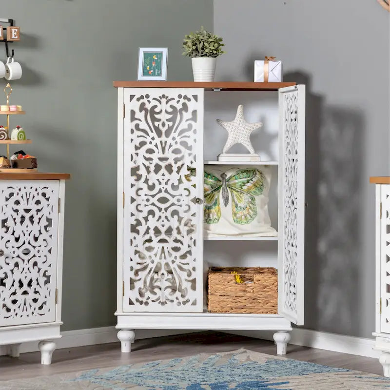 2-Door Retro Antique Hollow-Carved Storage Cabinet