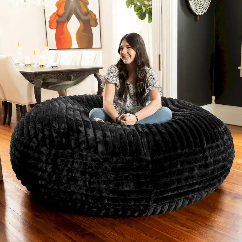 6-Foot Cocoon Large Bean Bag Chair for Adults, Faux Fur