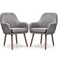 Set of 2 Fabric Dining Chairs Upholstered Arm Chair with Wood Legs