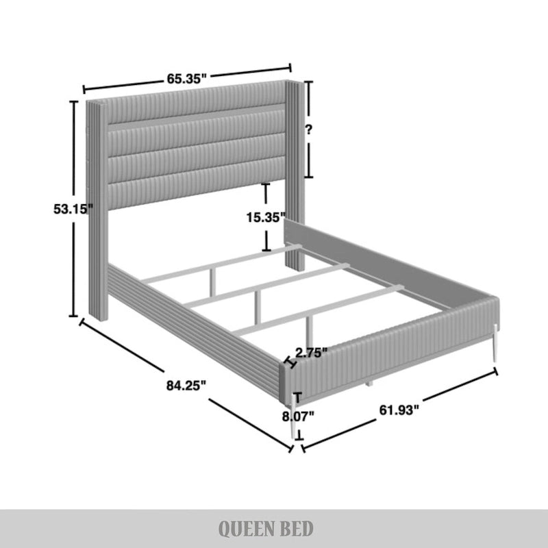 Corduroy Luxurious Gold PU Strip Wingback Velvet Upholstered Bed