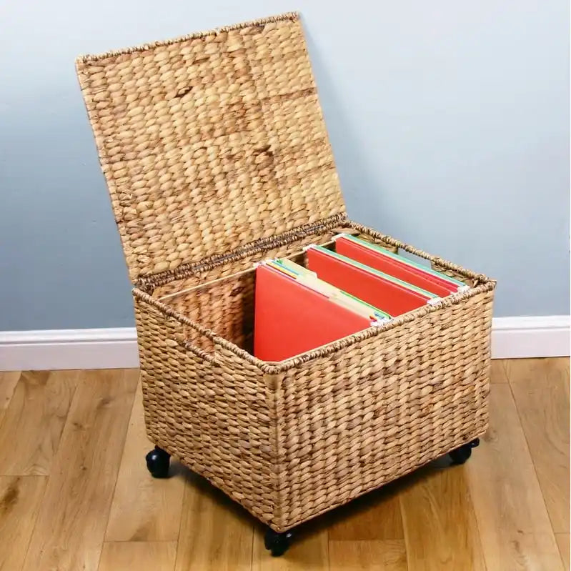 Wicker Storage Filing Cabinet & Printer Stand with Wheels