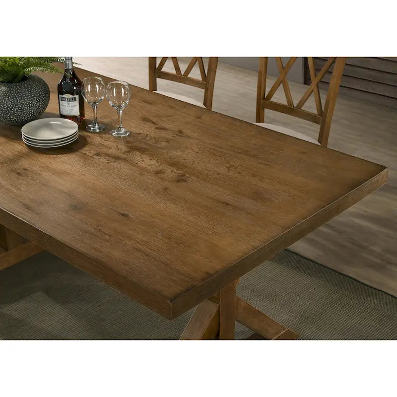 Modern Farmhouse Wood Trestle Dining Table, Brushed Driftwood Finish