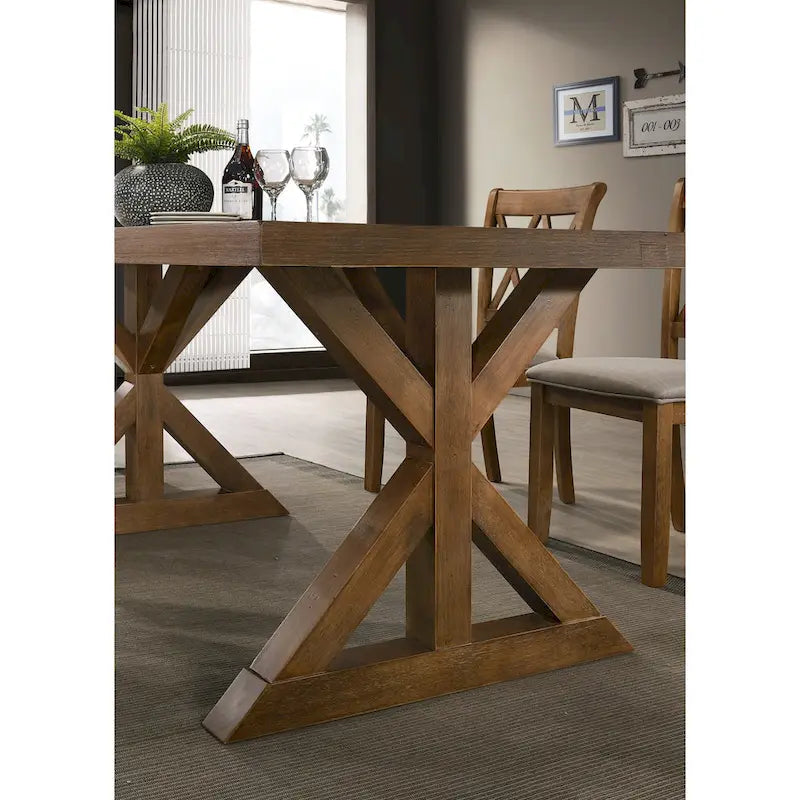 Modern Farmhouse Wood Trestle Dining Table, Brushed Driftwood Finish