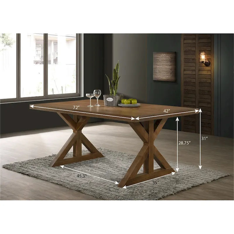 Modern Farmhouse Wood Trestle Dining Table, Brushed Driftwood Finish