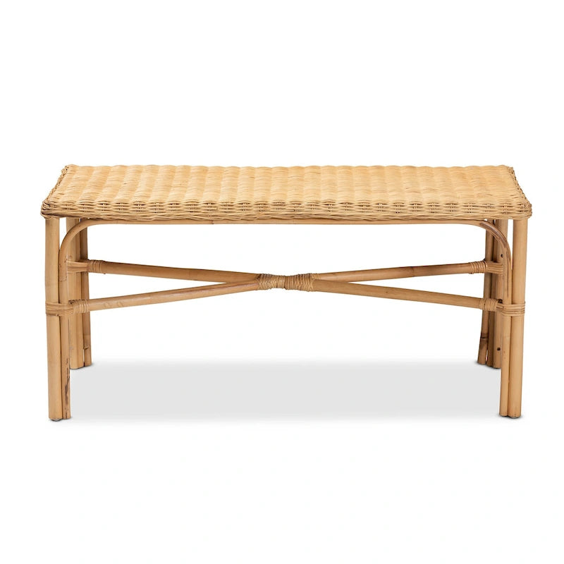 Cacaban Modern Bohemian Natural Brown Rattan Accent Bench