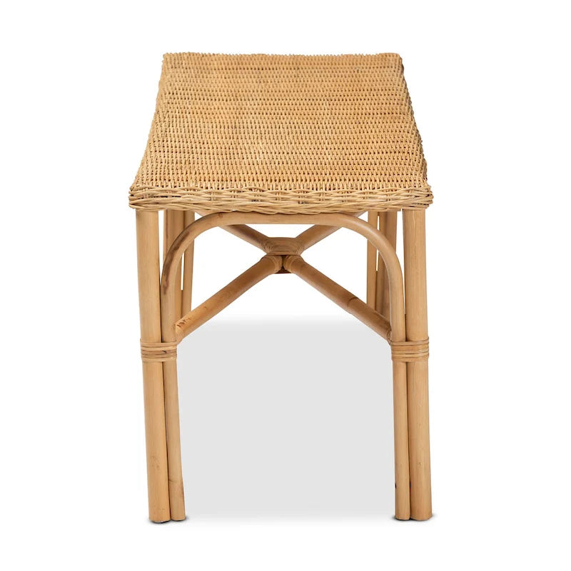 Modern Bohemian Natural Brown Rattan Accent Bench