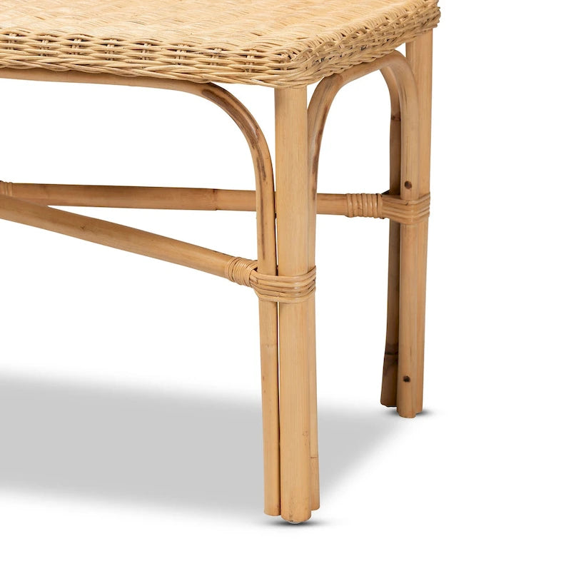 Cacaban Modern Bohemian Natural Brown Rattan Accent Bench