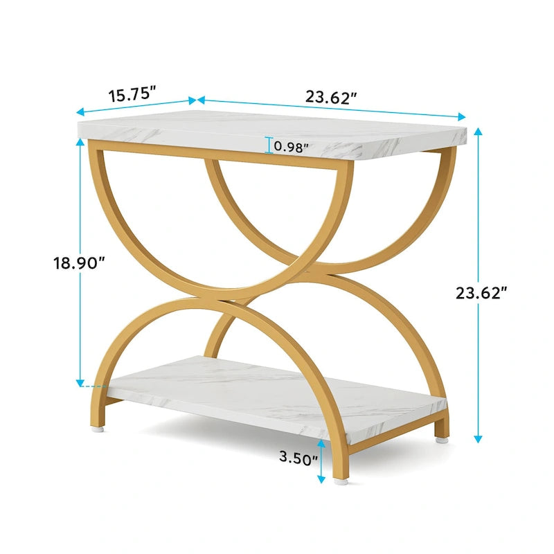 2-Tier RectangularWood Metal End Side Accent Table Nightstand