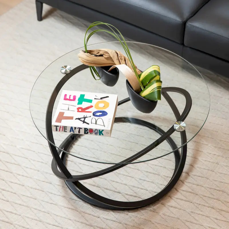 Galaxy Cross Base Tempered Glass Round Coffee Table