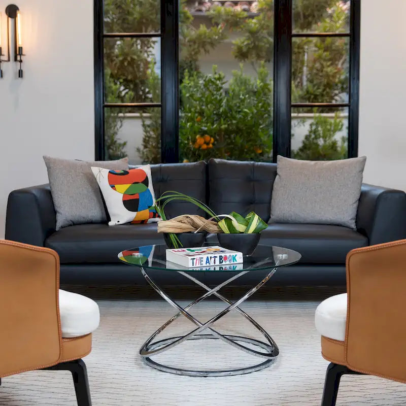 Galaxy Cross Base Tempered Glass Round Coffee Table