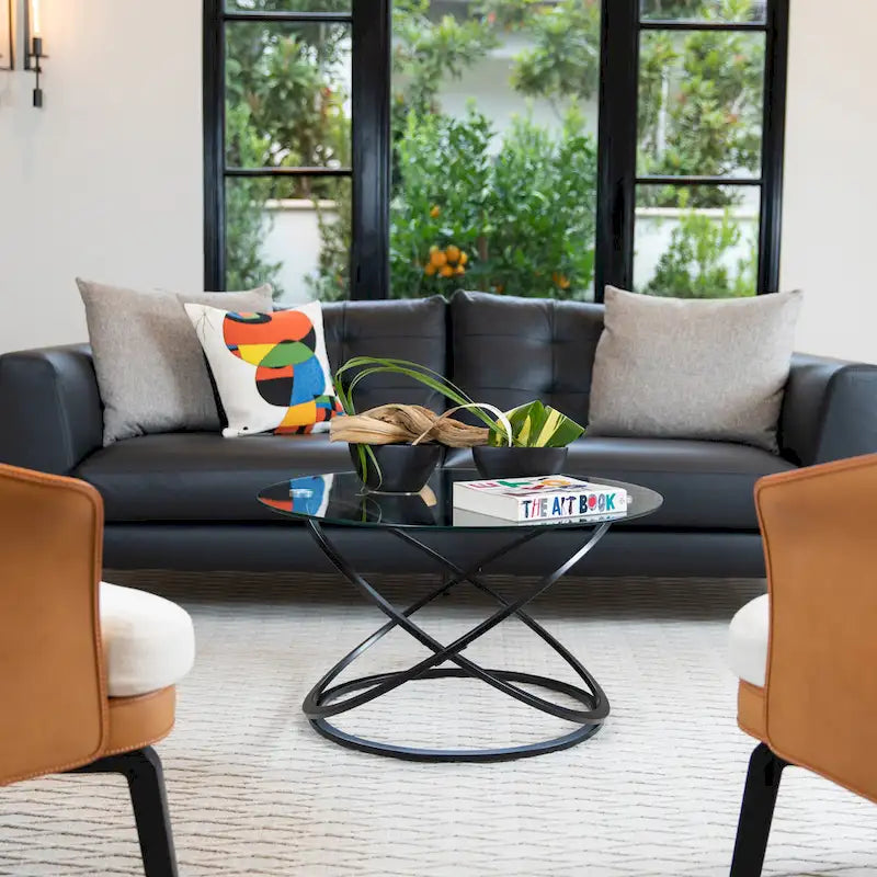 Galaxy Cross Base Tempered Glass Round Coffee Table