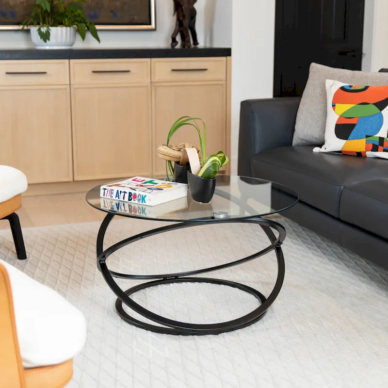 Galaxy Cross Base Tempered Glass Round Coffee Table