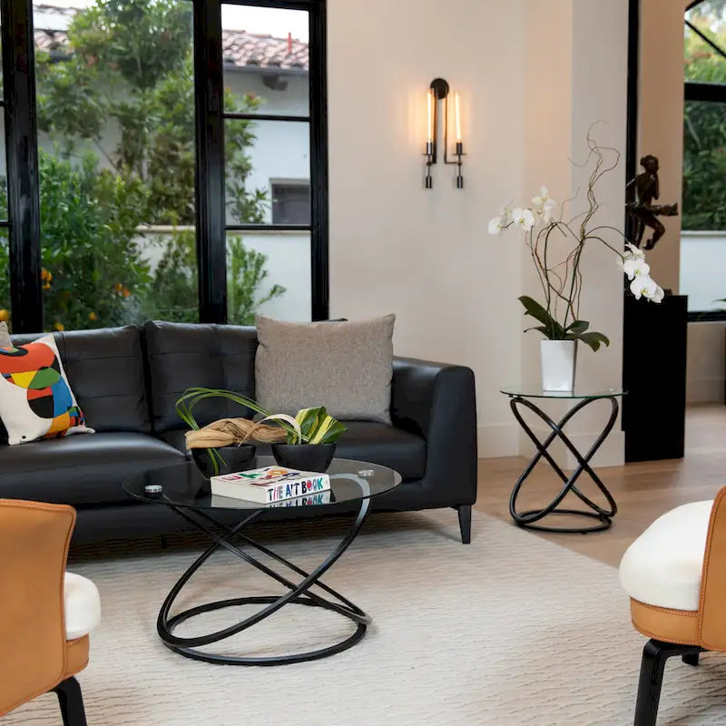 Galaxy Cross Base Tempered Glass Round Coffee Table