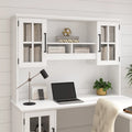60W Computer Desk Hutch with Windowpane Glass Doors