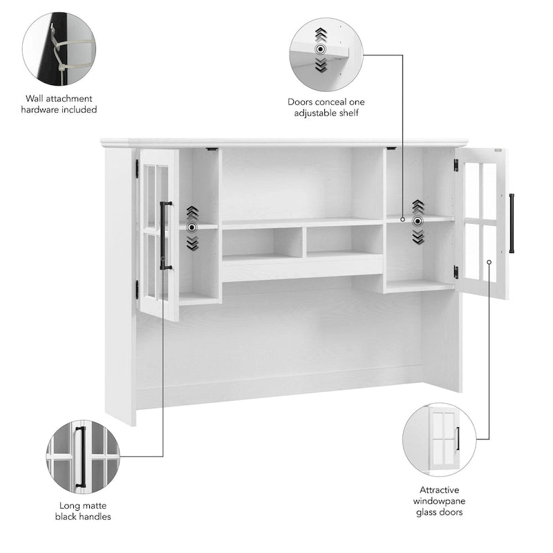 60W Computer Desk Hutch with Windowpane Glass Doors