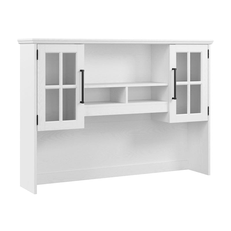60W Computer Desk Hutch with Windowpane Glass Doors
