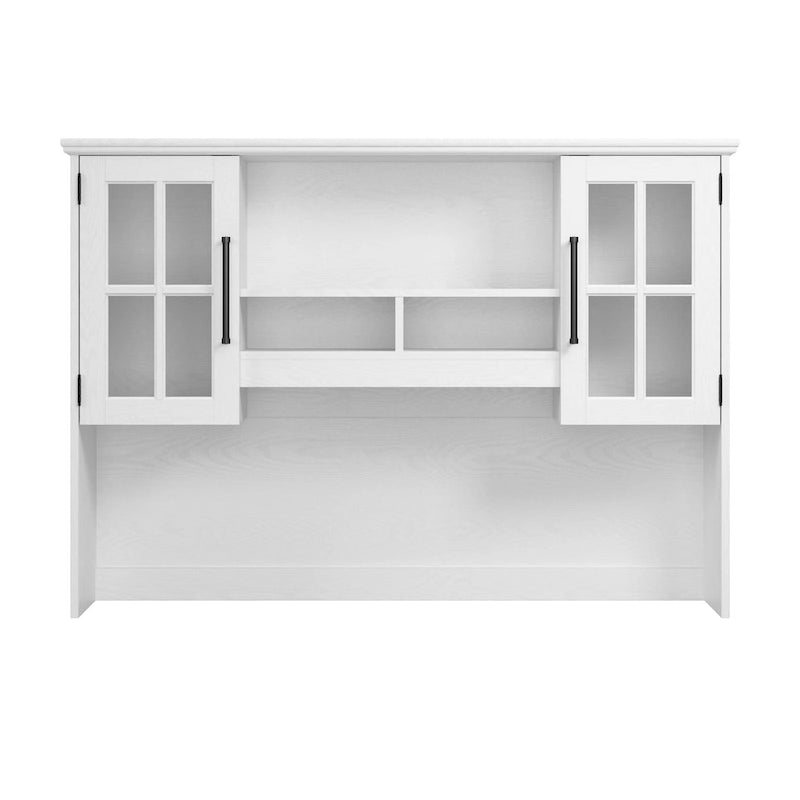 60W Computer Desk Hutch with Windowpane Glass Doors
