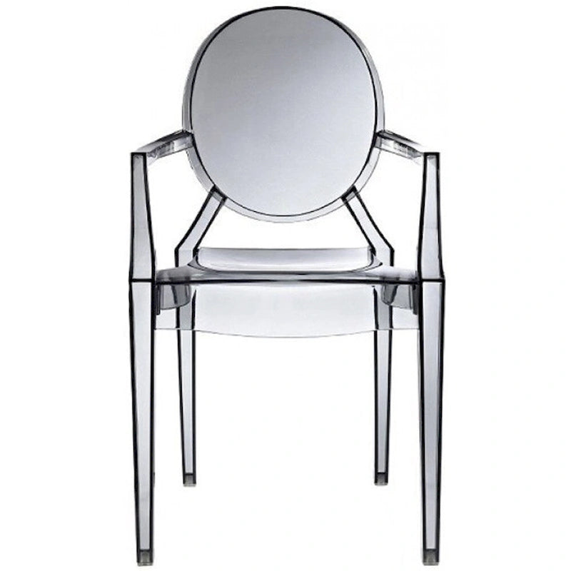 Stackable Acrylic Dining Chair, Oval Back Ghost Kitchen Patio Vanity Armchair for Indoor or Outdoor Use, Clear