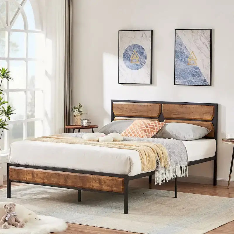 Twin/Full/Queen Platform Bed Frame with Wooden Headboard, No Box Spring Needed, Easy Assembly