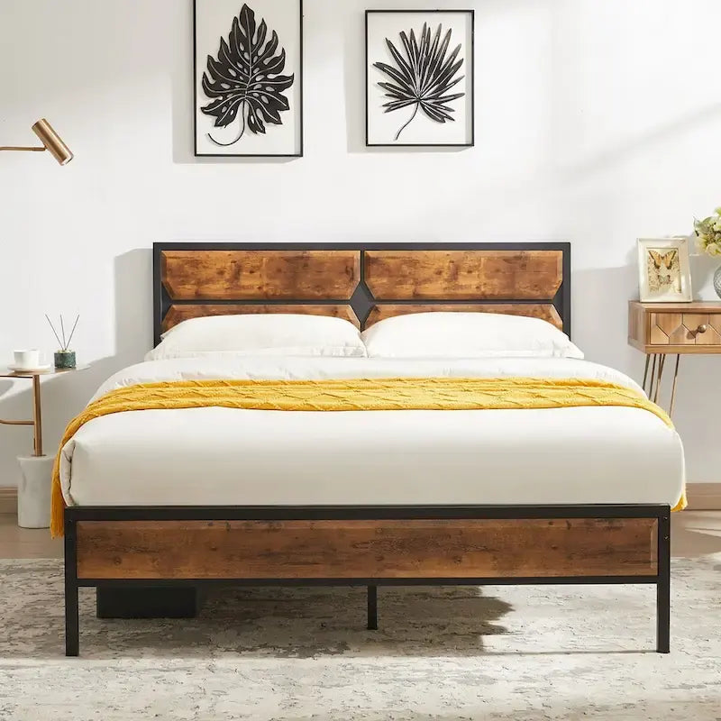 Twin/Full/Queen Platform Bed Frame with Wooden Headboard, No Box Spring Needed, Easy Assembly