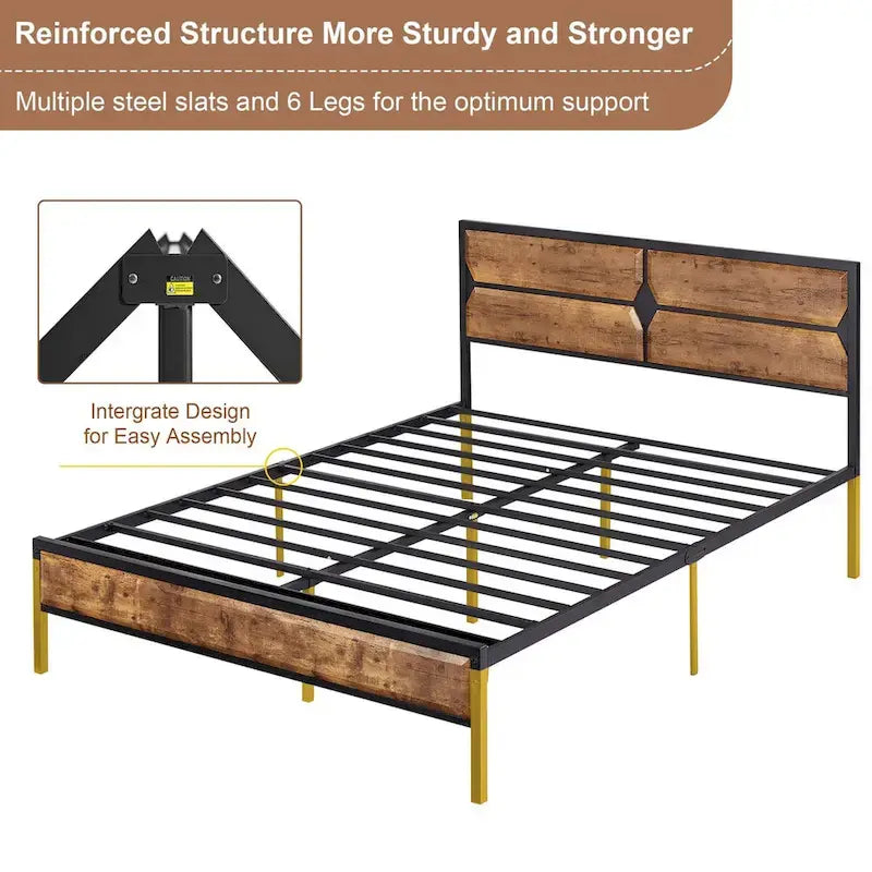 Twin/Full/Queen Platform Bed Frame with Wooden Headboard, No Box Spring Needed, Easy Assembly