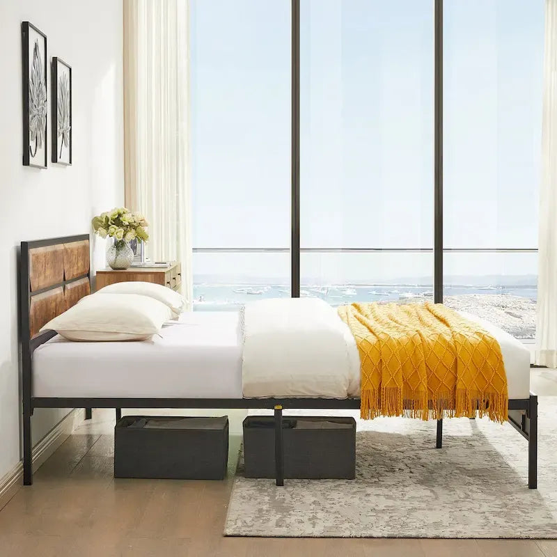 Twin/Full/Queen Platform Bed Frame with Wooden Headboard, No Box Spring Needed, Easy Assembly
