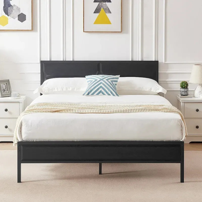 Twin/Full/Queen Platform Bed Frame with Wooden Headboard, No Box Spring Needed, Easy Assembly