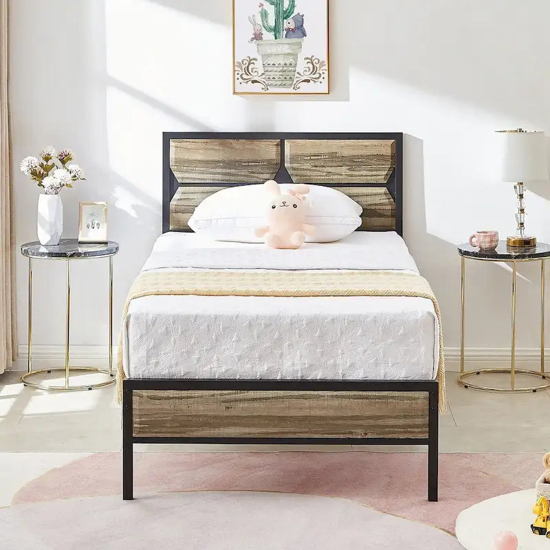 Twin/Full/Queen Platform Bed Frame with Wooden Headboard, No Box Spring Needed, Easy Assembly
