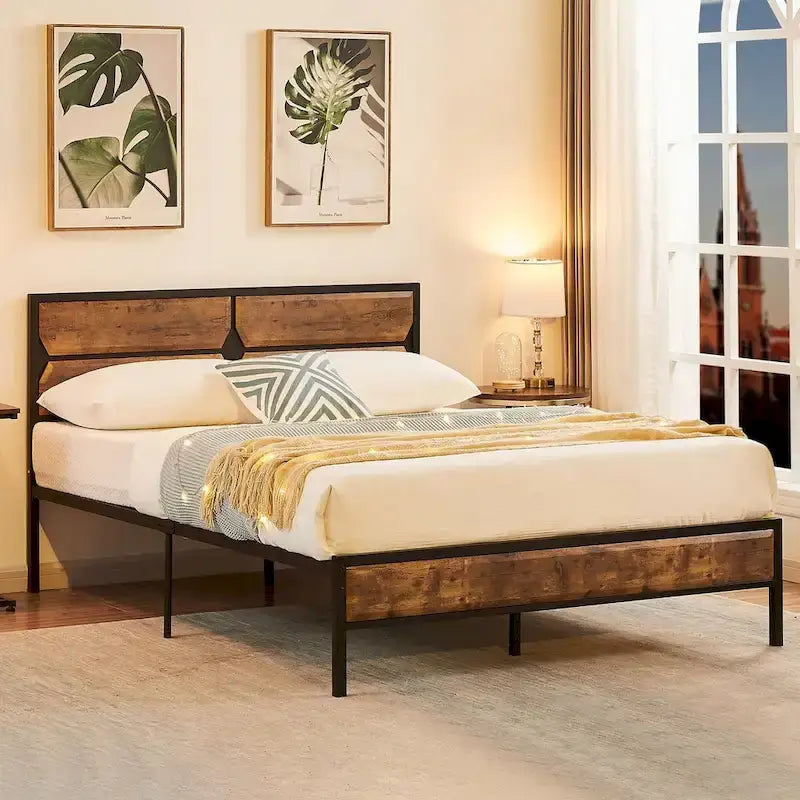 Twin/Full/Queen Platform Bed Frame with Wooden Headboard, No Box Spring Needed, Easy Assembly