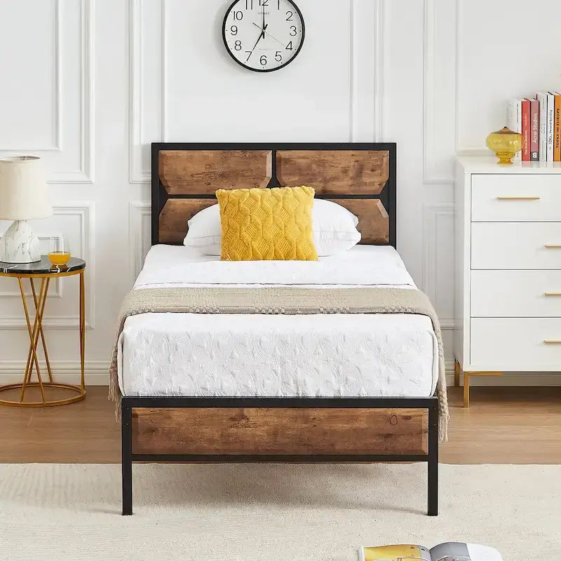 Twin/Full/Queen Platform Bed Frame with Wooden Headboard, No Box Spring Needed, Easy Assembly