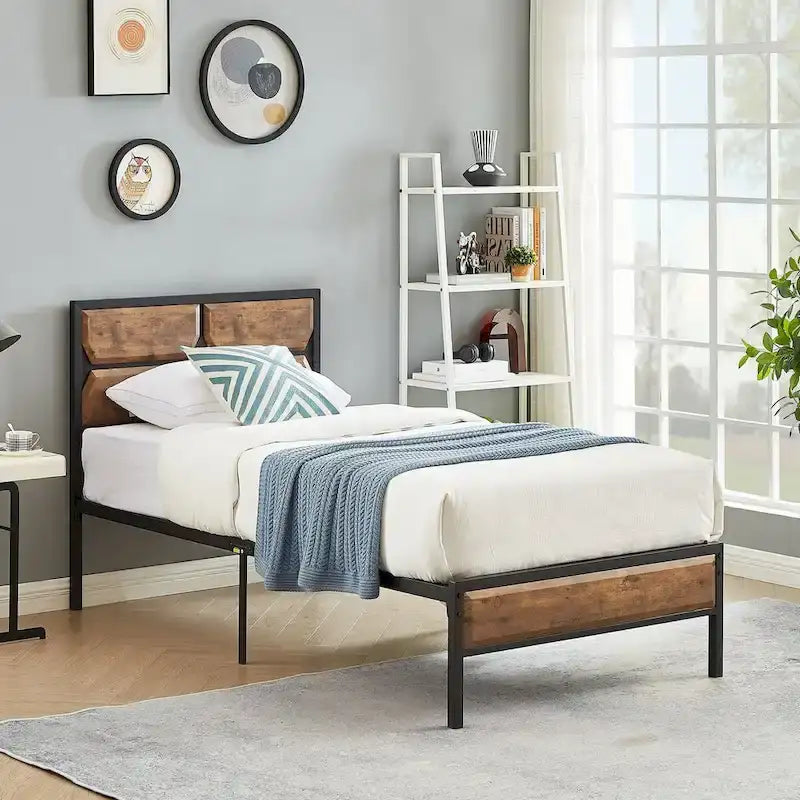 Twin/Full/Queen Platform Bed Frame with Wooden Headboard, No Box Spring Needed, Easy Assembly