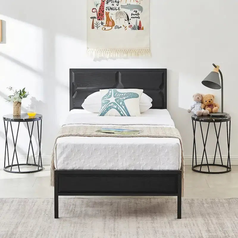 Twin/Full/Queen Platform Bed Frame with Wooden Headboard, No Box Spring Needed, Easy Assembly