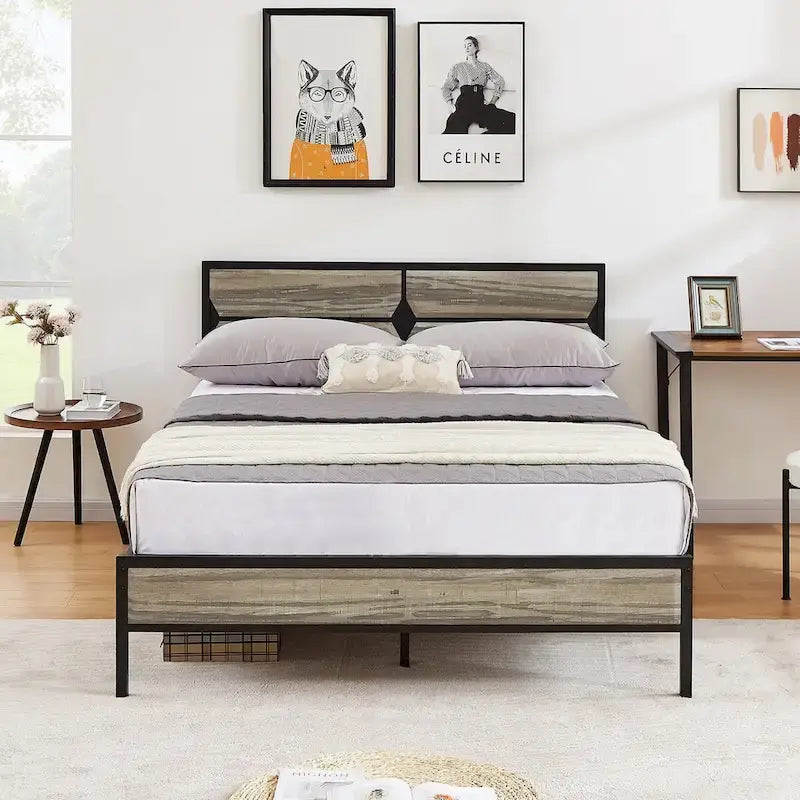 Twin/Full/Queen Platform Bed Frame with Wooden Headboard, No Box Spring Needed, Easy Assembly