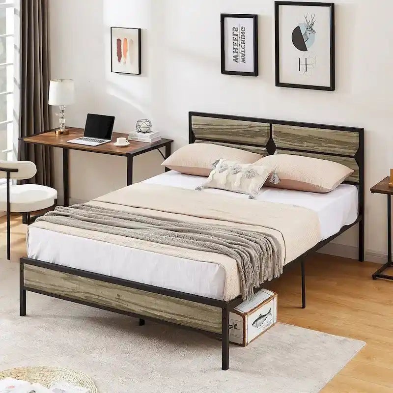 Twin/Full/Queen Platform Bed Frame with Wooden Headboard, No Box Spring Needed, Easy Assembly