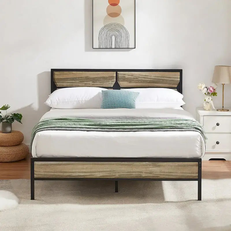 Twin/Full/Queen Platform Bed Frame with Wooden Headboard, No Box Spring Needed, Easy Assembly