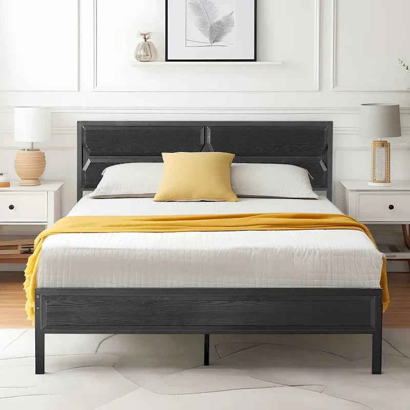 Twin/Full/Queen Platform Bed Frame with Wooden Headboard, No Box Spring Needed, Easy Assembly