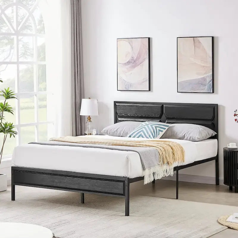 Twin/Full/Queen Platform Bed Frame with Wooden Headboard, No Box Spring Needed, Easy Assembly