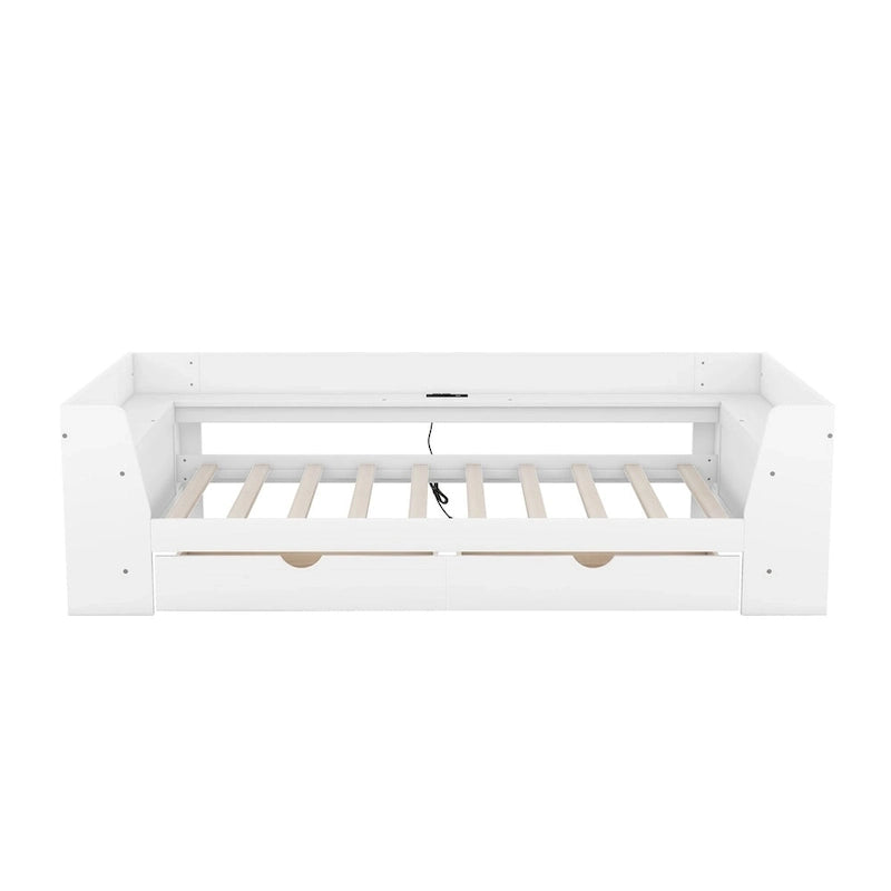 Twin Size Daybed with Shelves, Drawers and Built-In Charging Station