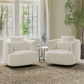 Swivel Accent Armchairs (Pair), Fabric Blend, Modern Barrel Chair - 32.7W x 32.7D x 26.8H