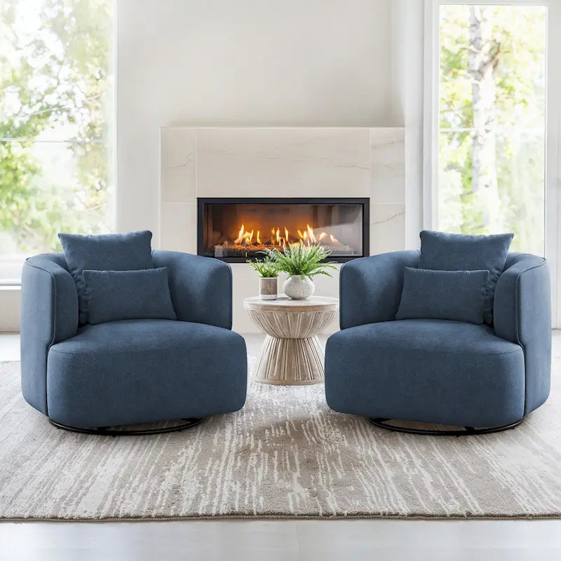 Swivel Accent Armchairs (Pair), Fabric Blend, Modern Barrel Chair - 32.7W x 32.7D x 26.8H