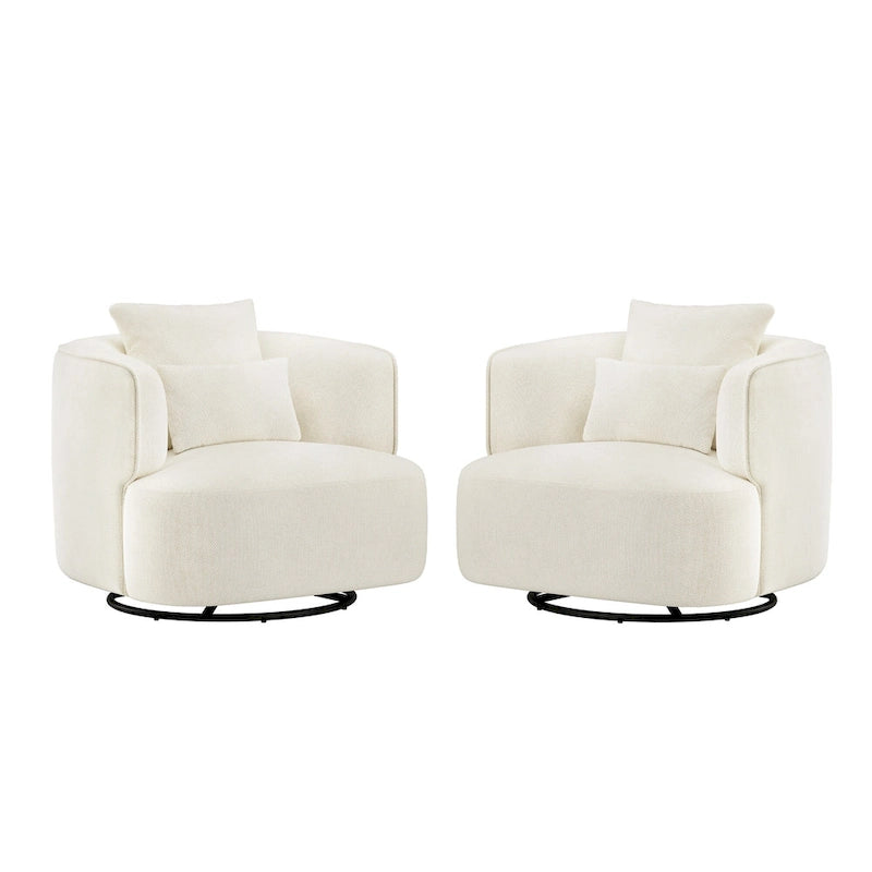 Swivel Accent Armchairs (Pair), Fabric Blend, Modern Barrel Chair - 32.7W x 32.7D x 26.8H