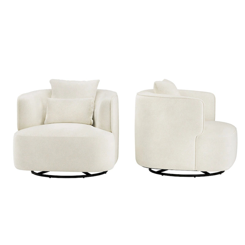 Swivel Accent Armchairs (Pair), Fabric Blend, Modern Barrel Chair - 32.7W x 32.7D x 26.8H