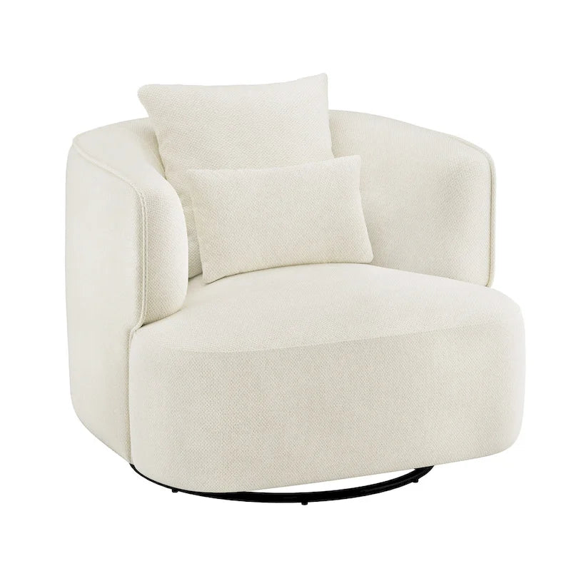 Swivel Accent Armchairs (Pair), Fabric Blend, Modern Barrel Chair - 32.7W x 32.7D x 26.8H