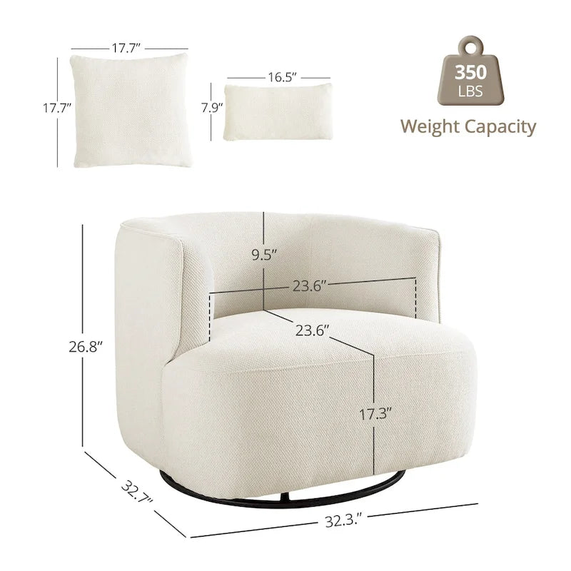 Swivel Accent Armchairs (Pair), Fabric Blend, Modern Barrel Chair - 32.7W x 32.7D x 26.8H