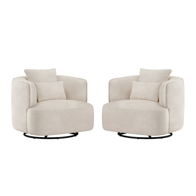 Swivel Accent Armchairs (Pair), Fabric Blend, Modern Barrel Chair - 32.7W x 32.7D x 26.8H