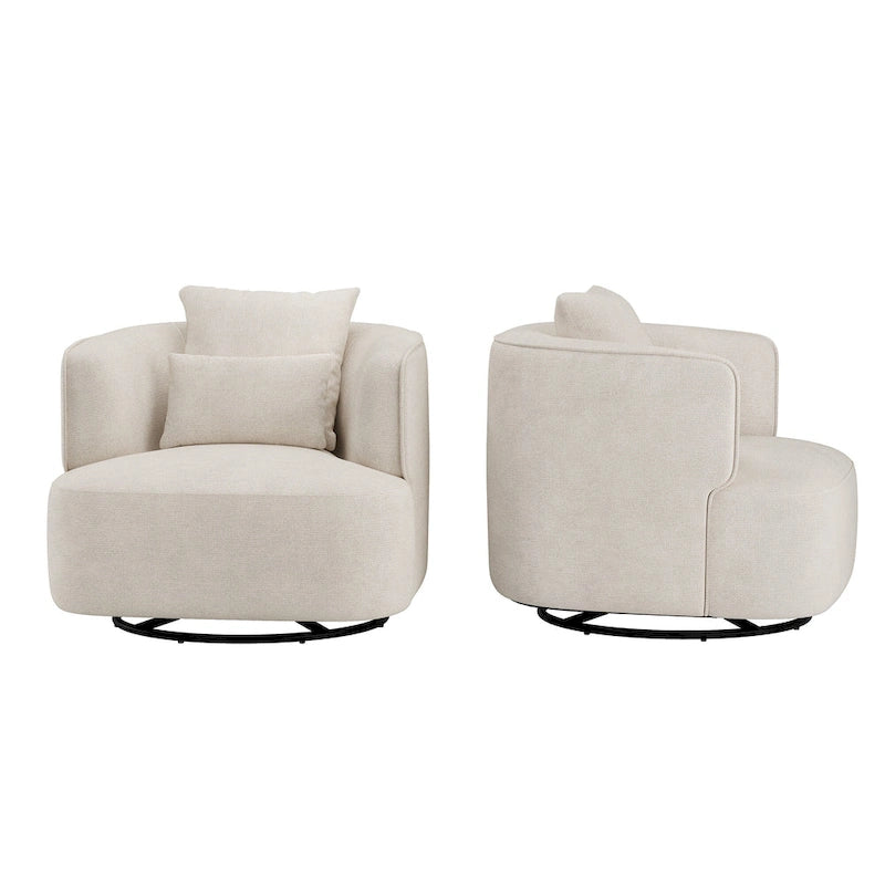 Swivel Accent Armchairs (Pair), Fabric Blend, Modern Barrel Chair - 32.7W x 32.7D x 26.8H