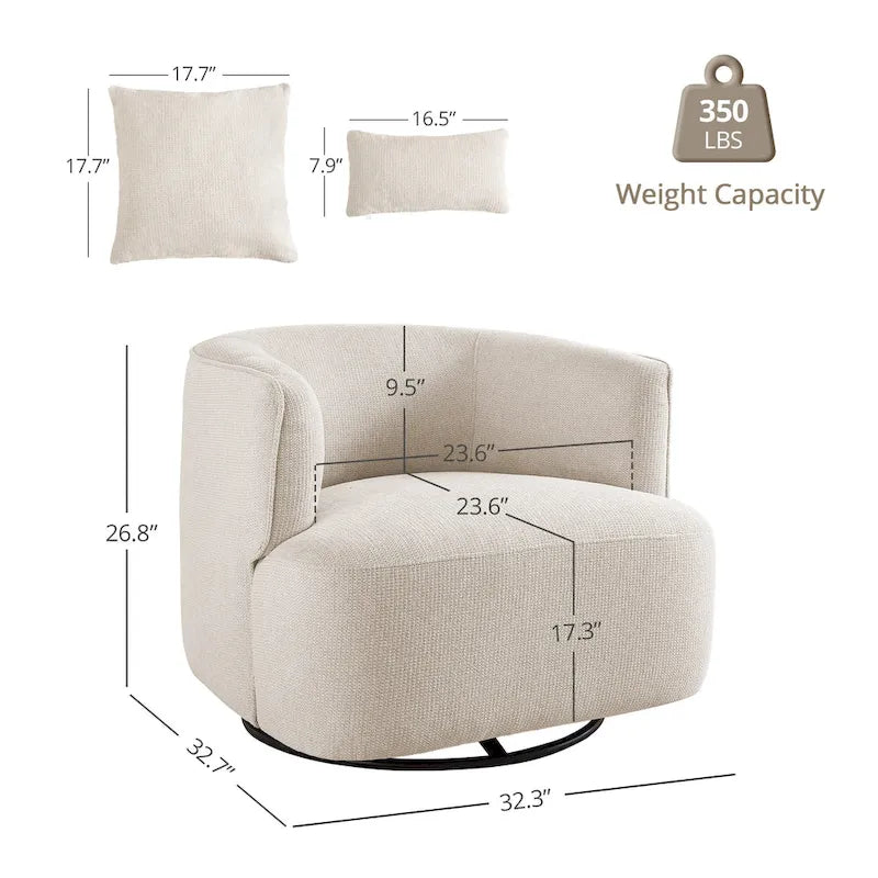 Swivel Accent Armchairs (Pair), Fabric Blend, Modern Barrel Chair - 32.7W x 32.7D x 26.8H